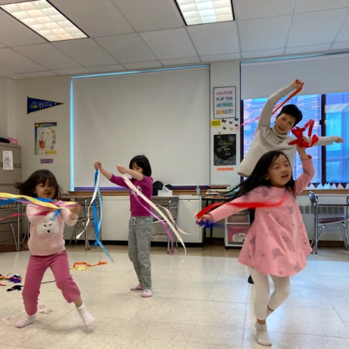 Students learning dance.